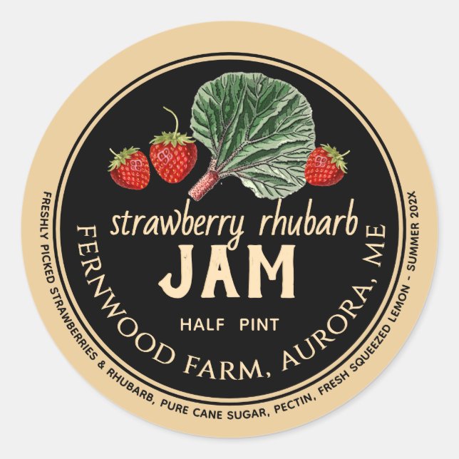 Strawberry Rhubarb Jam Classic Round Sticker (Front)