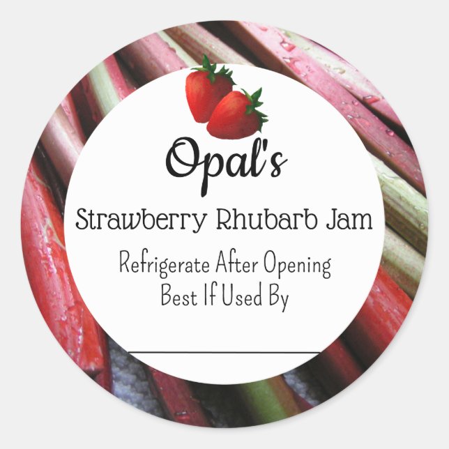 Strawberry Rhubarb Jam Custom Canning Jar Sticker (Front)