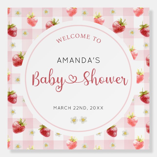 Strawberry Ribbon Berry Sweet Welcome Baby Shower Foam Board (Front)