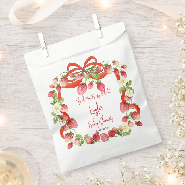 Strawberry ribbon bow coquette baby shower favors favor bag (Clipped)