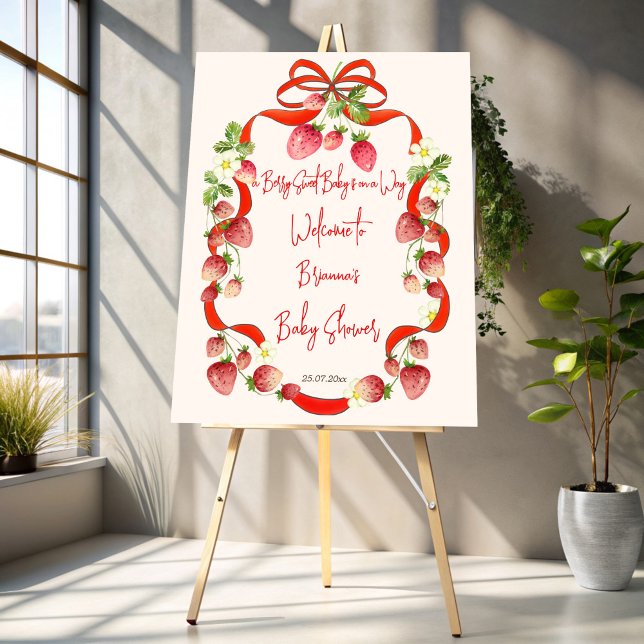 Strawberry ribbon bow coquette baby shower welcome foam board (Strawberry ribbon bow coquette baby shower welcome sign board personalized decor welcome sign)
