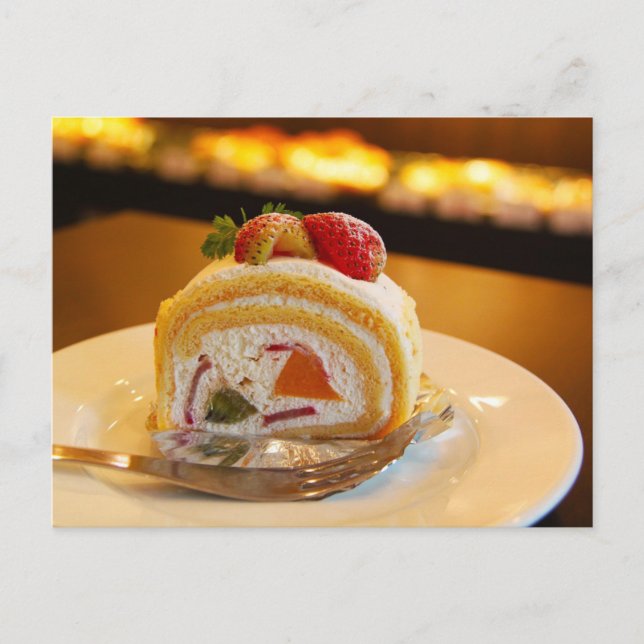 Strawberry roll cake sweets dessert postcrossing postcard (Front)