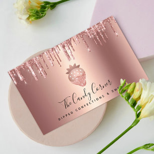 Strawberry Rose Gold Copper Drip Confection Sweets Business Card