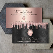 Strawberry Rose Gold Drips Confection Sweets Black Business Card at Zazzle