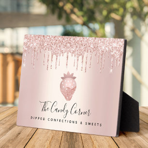 Strawberry Rose Gold Glitter Drips Dessert Sweets Plaque
