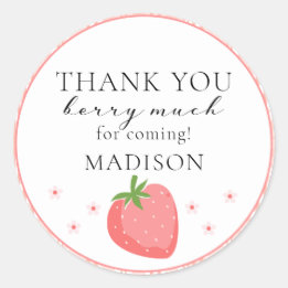 Strawberry Round Stickers Berry First Birthday