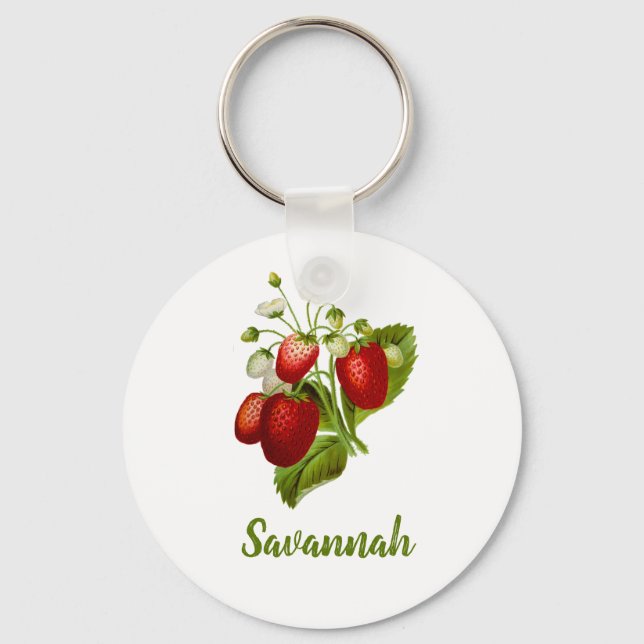Strawberry Round Strawberries Keychain (Front)