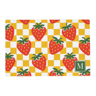 Strawberry Rustic Farmhouse Checkered Monogram Placemat