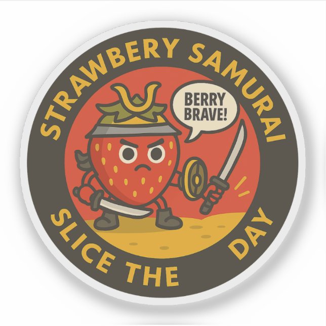 Strawberry Samurai Slice The Day  Sticker (Front)