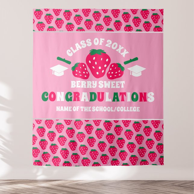 Strawberry School Reunion Graduation Banner Tapestry (Creator Uploaded)