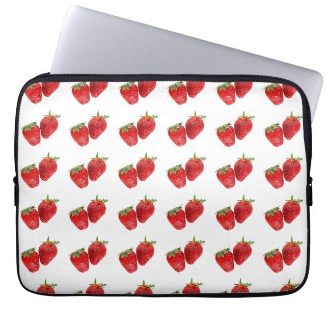 Strawberry Seamless Pattern – Cute Red Fruit on Wh Laptop Sleeve (Front)