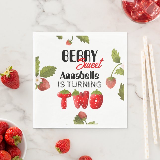 Strawberry Second Birthday Napkins (Insitu)
