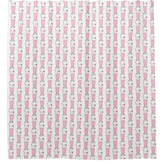 Strawberry Shake Milkshake Ice Cream Foodie Pink Shower Curtain (Front)