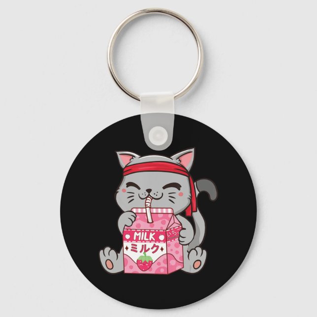 Strawberry Shake Strawberry Milk Cat Kawaii Neko A Keychain (Front)