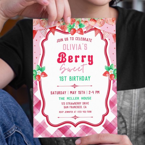 Strawberry Shortcake 1st Birthday Girl Party Invitation