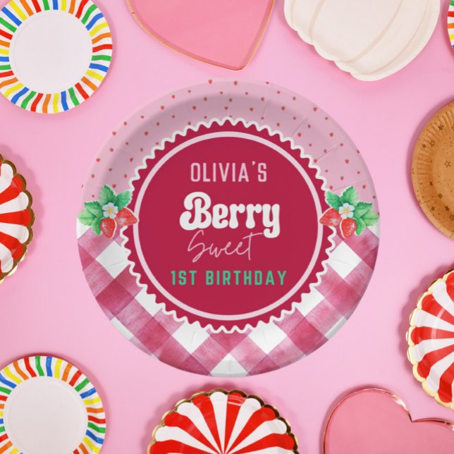 Strawberry Shortcake 1st Birthday Party Paper Plates (Strawberry Shortcake 1st Birthday Girl Party Paper Plate)
