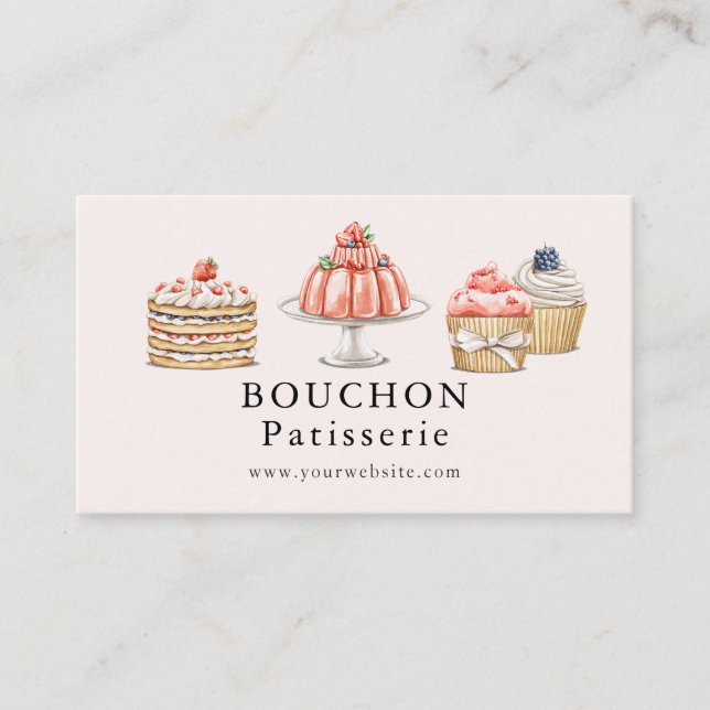 Strawberry Shortcake Blancmange Cupcake Bakery Business Card (Front)