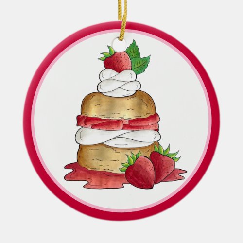 Strawberry Shortcake Cake Dessert Strawberries Ceramic Ornament