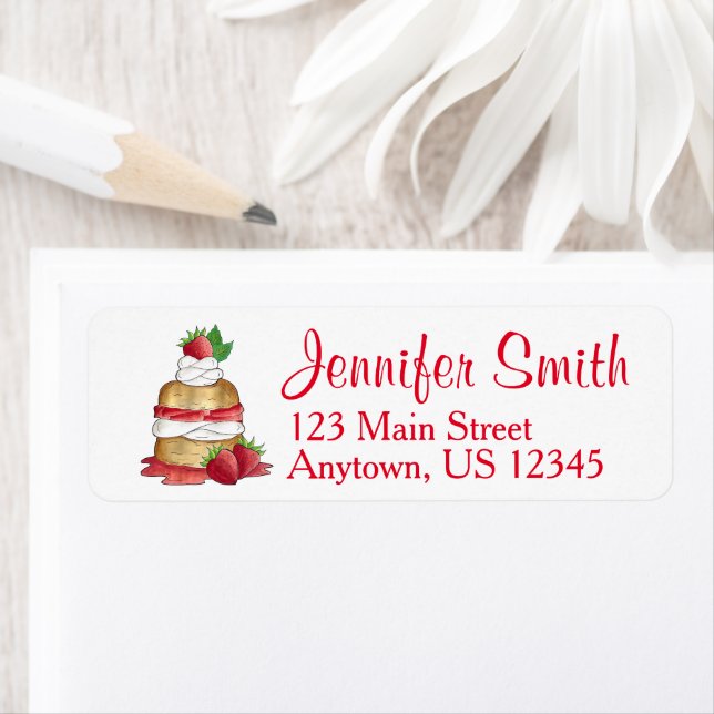 Strawberry Shortcake Cake Dessert Strawberries Label (Insitu)