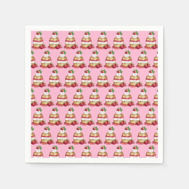 Strawberry Shortcake Cake Dessert Strawberries Napkins (Front)