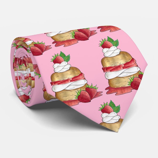 Strawberry Shortcake Cake Dessert Strawberries Neck Tie (Rolled)