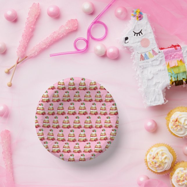 Strawberry Shortcake Cake Dessert Strawberries Paper Bowls (Party)