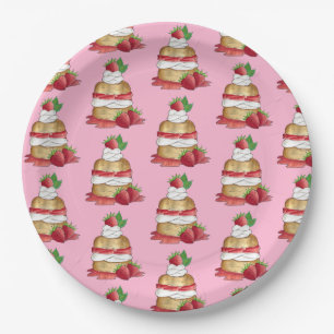 Strawberry Shortcake Cake Dessert Strawberries Paper Plates