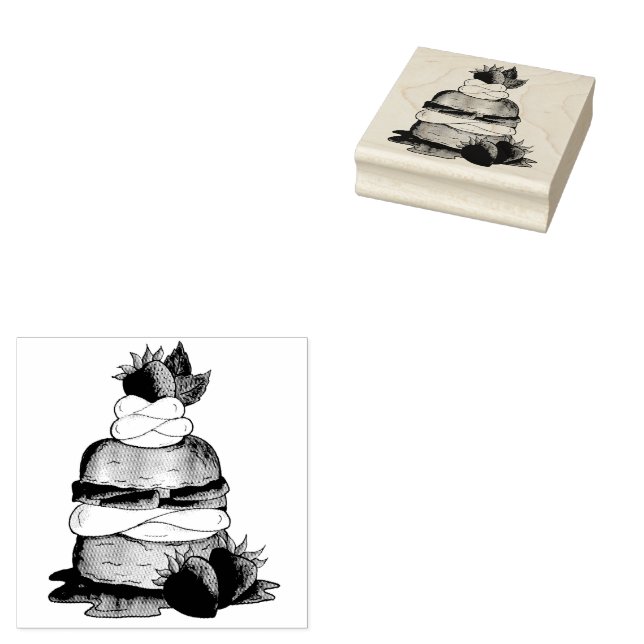 Strawberry Shortcake Cake Dessert Strawberries Rubber Stamp (Stamped)