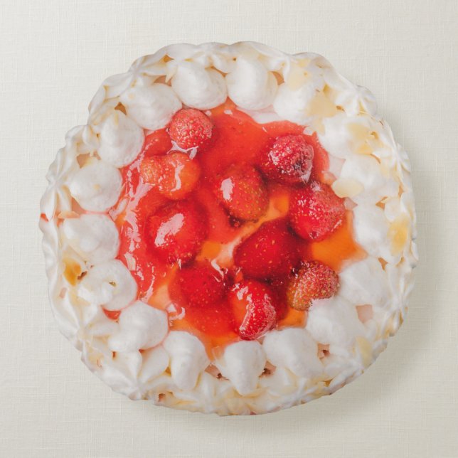 Strawberry shortcake dessert cake whipped cream  round pillow (Front)