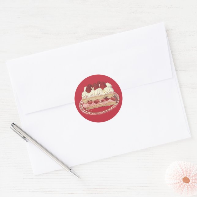 Strawberry Shortcake Slice  Classic Round Sticker (Envelope)