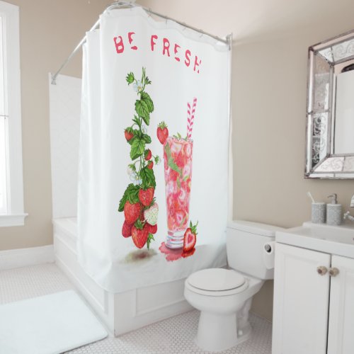 Strawberry Shower Curtain Fruits Juice Cool Drink