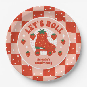 Strawberry Skates Retro Roller Skating Birthday Paper Plates