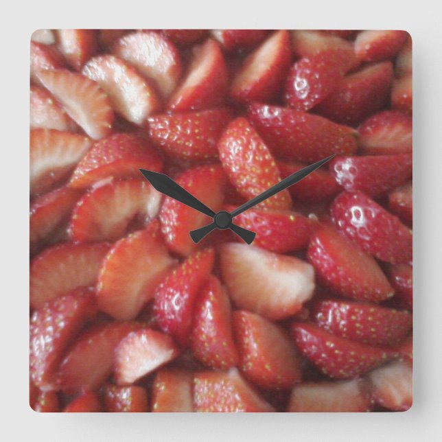 Strawberry Slices, Healthy Food Snack, Red Fruit Square Wall Clock (Front)