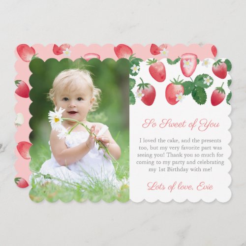 Strawberry So Sweet Of You Girl Birthday Picture Thank You Card