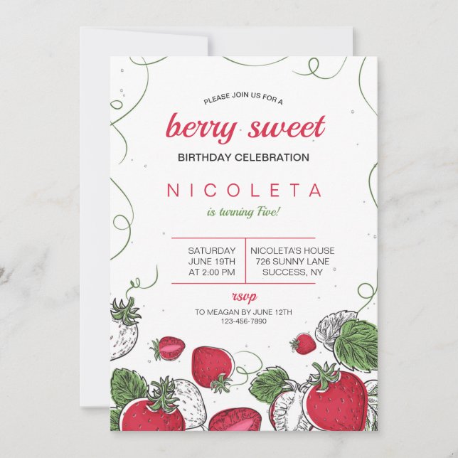 Strawberry Splash Birthday Invitation (Front)