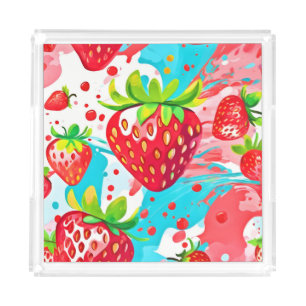 Strawberry Splash Pattern Acrylic Tray