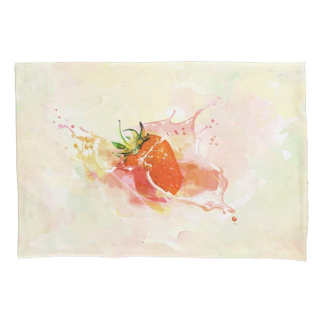 Strawberry Splash! Watercolor Pillow Case (Front)