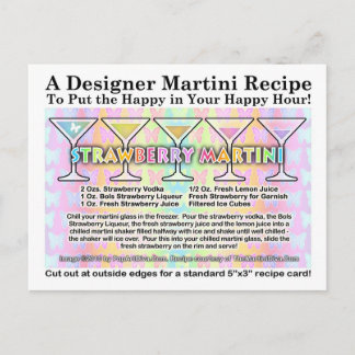 Strawberry Spring Martini Recipe Card Postcard