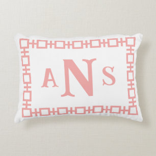 Strawberry Square Greek Key Monogram Accent Pillow