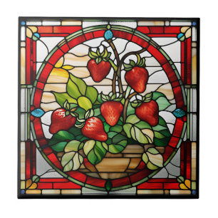Strawberry Stained Glass Ceramic Tile