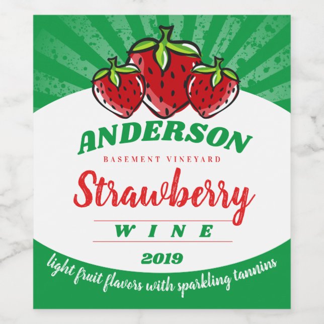 Strawberry strawberries homemade wine personalized label (Single Label)
