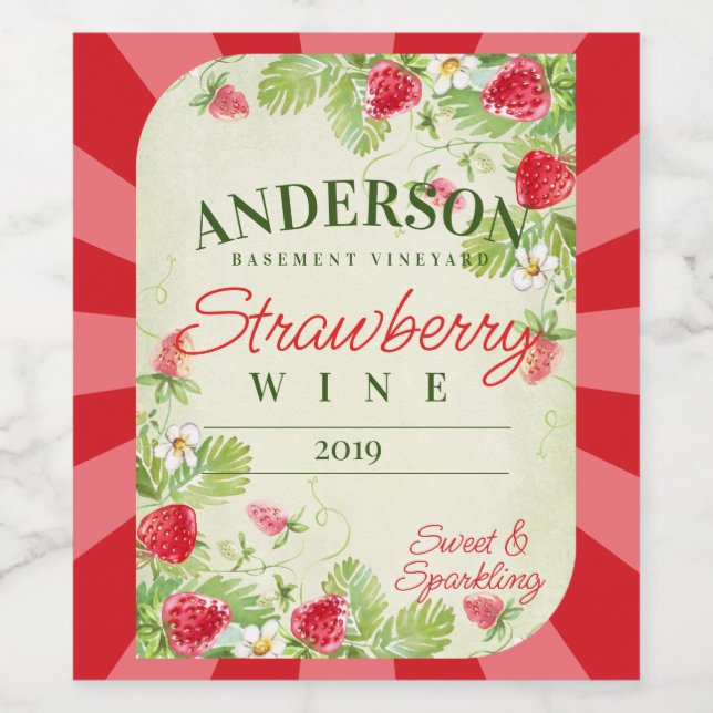 Strawberry strawberries homemade wine personalized label (Single Label)