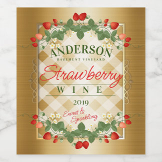 Strawberry strawberries homemade wine personalized label