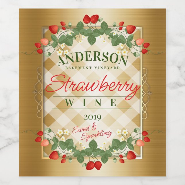 Strawberry strawberries homemade wine personalized label (Single Label)