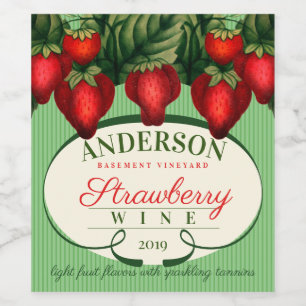 Strawberry strawberries homemade wine personalized label