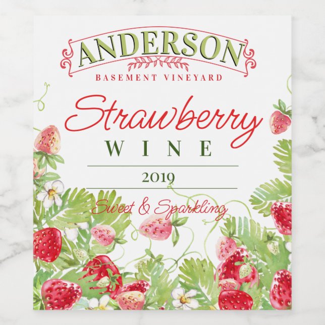 Strawberry strawberries homemade wine personalized wine label (Single Label)