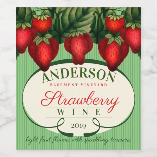 Strawberry strawberries homemade wine personalized wine label