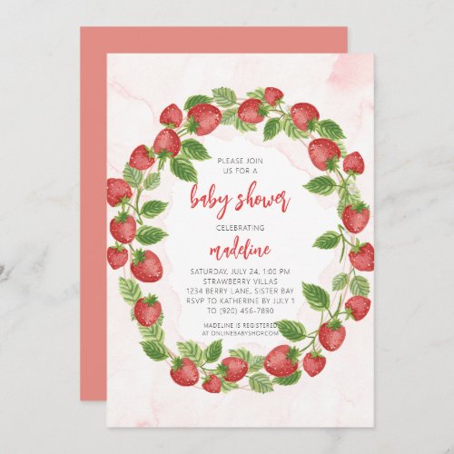 Strawberry Strawberries Wreath Baby Shower  Invitation