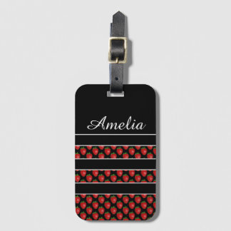 Strawberry Stripes Black Personalised Luggage Tag