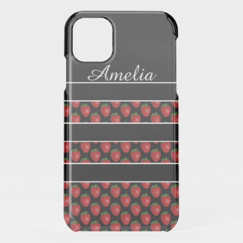 Strawberry Stripes Black Personalised iPhone 11 Case
